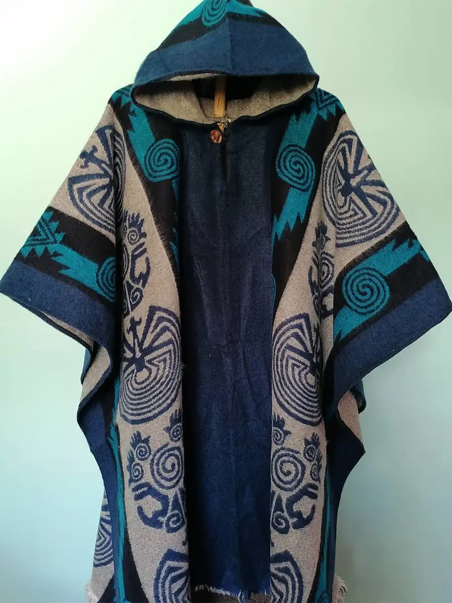 Color Matching Printed Ethnic Style Hooded Cloak