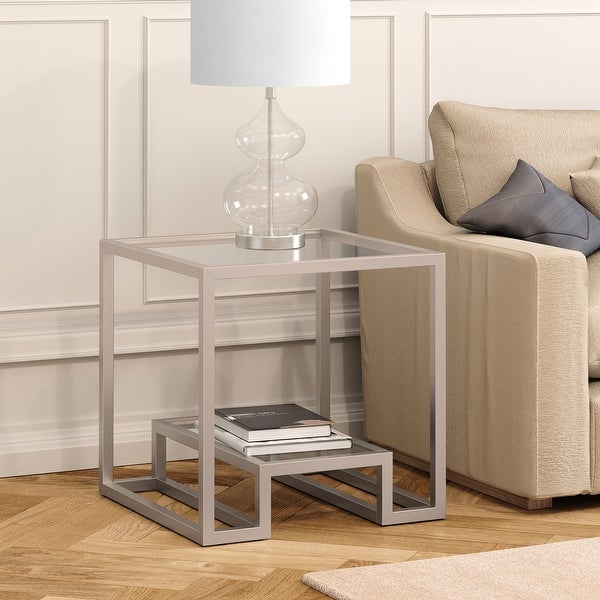 Athena Geometric Luxe Side Table in Silver