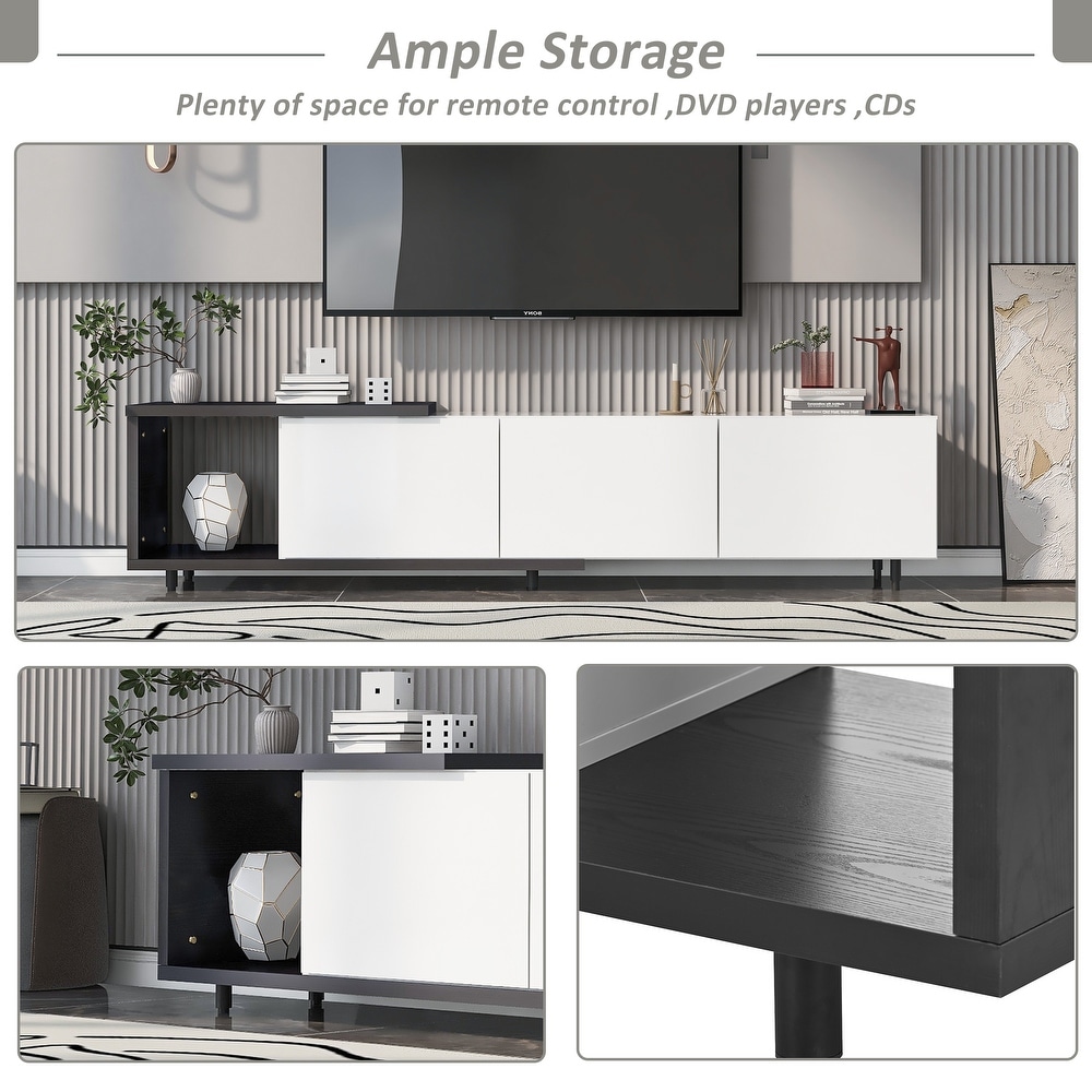 Elegant Black White TV Stand Ample Storage TV Console TV Cabinet with Storage Drawers and Open Compartments  White