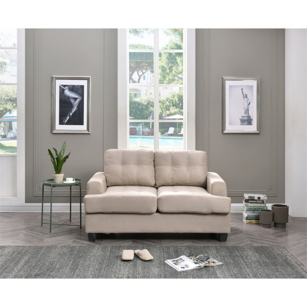 Maklaine Transitional styled Microsuede Loveseat in Vanilla Finish   Transitional   Loveseats   by Homesquare  Houzz