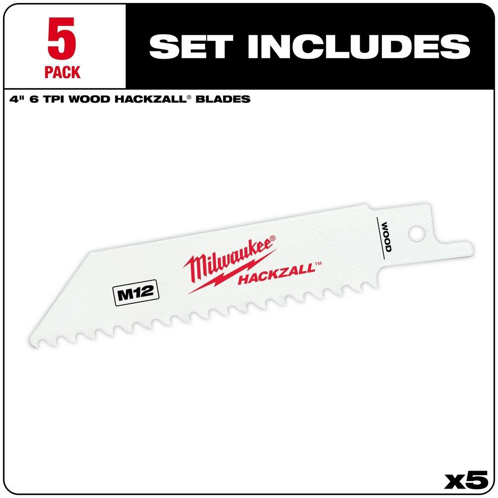 Milwaukee M12 HACKZALL Bi-Metal Blade-Wood 5PK 49-00-5460 from Milwaukee