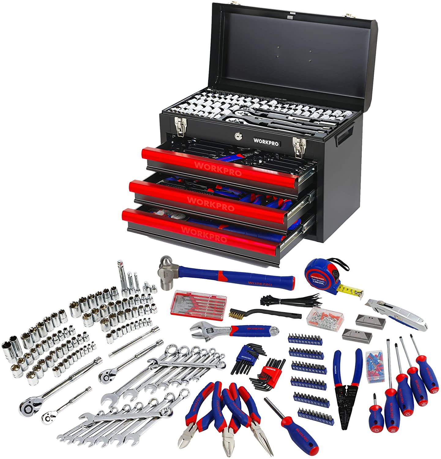 408-Piece Mechanics Tool Set with 3-Drawer Heavy Duty Metal Box (W009044A)