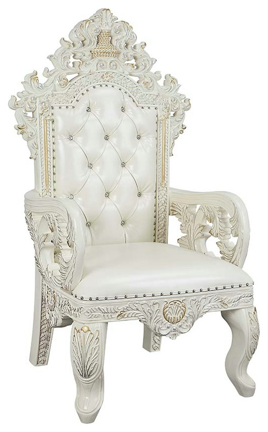 Acme Adara Arm Chair Set of 2 White PU and Antique White Finish   Victorian   Dining Chairs   by AMOC  Houzz