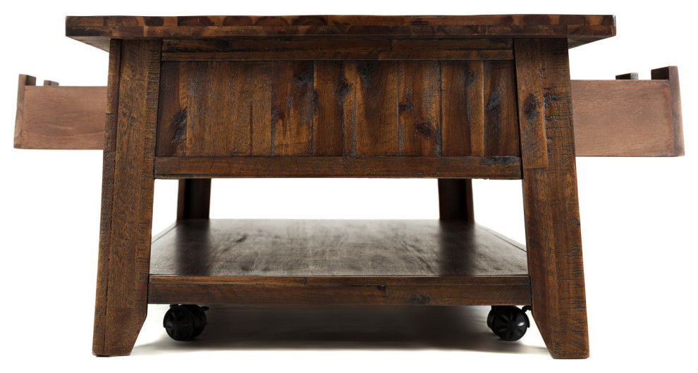 Farmhouse Coffee Table  Shelf and 3 Drawers With Cut Out Pulls  Distressed Brown   Rustic   Coffee Tables   by Declusia  Houzz