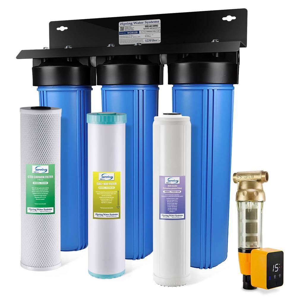 ISPRING Whole House Water System wAuto-Flushing Spin Down Filter Anti-Scale GAC+KDF and Carbon Block WGB32B-KDS+WSP50ARB