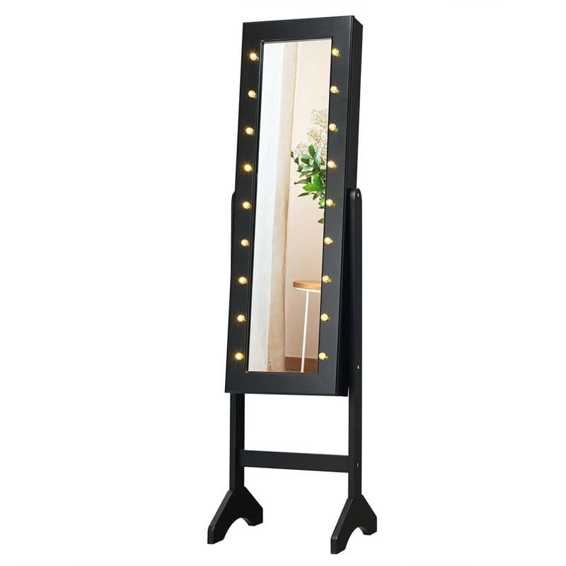 18 LEDs Large Standing Jewelry Armoire Cabinet with Full Length Mirror, 16 Lipstick Holder, 1 Inside Makeup Mirror