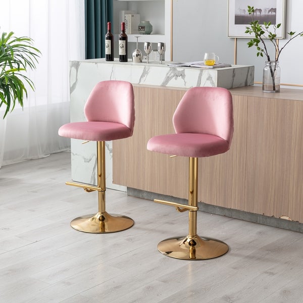 Swivel Bar Stools Chair Set of 2 Modern Adjustable Counter Height Bar Stools， Velvet Upholstered Stool Chrome Golden Base