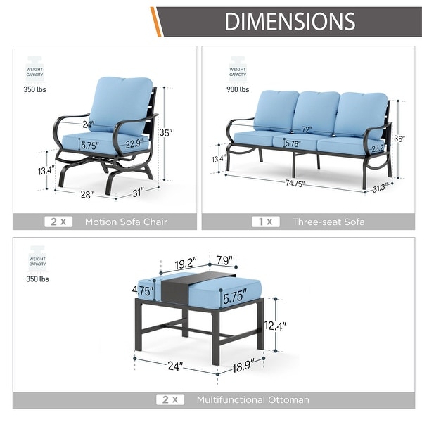 MAISON ARTS 5/7Seat Patio Conversation Set，Sofa Set with 2 x Single Sofa Chairs，1 x 3seater Sofa and Coffee Table/Ottomans