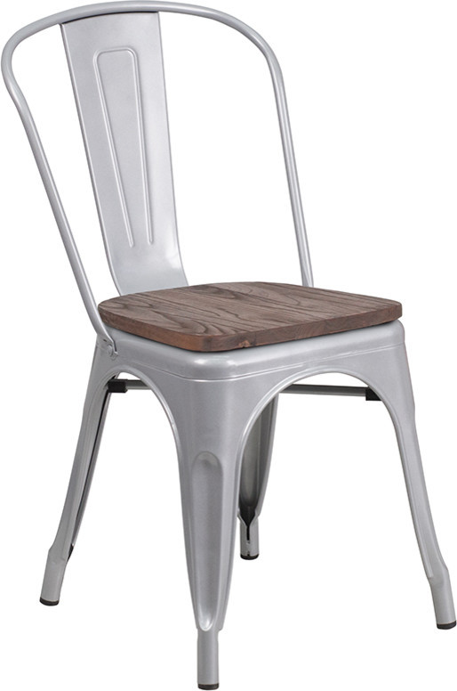 Silver Metal Stackable Chair with Wood Seat   Industrial   Dining Chairs   by Beyond Design  ampMore  Houzz