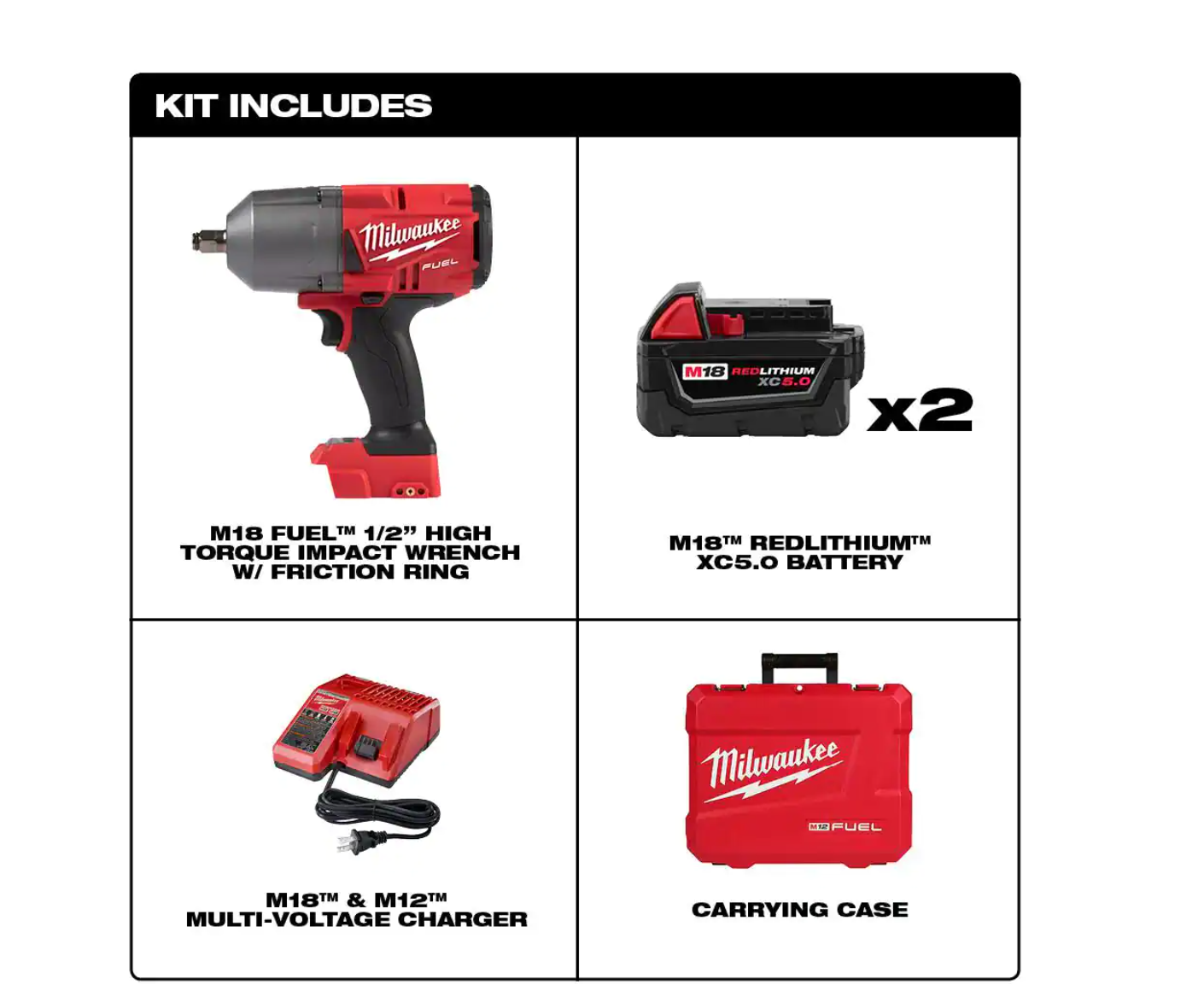 Milwaukee 2767-22-49-66-7022 M18 FUEL 18V Lithium-Ion Brushless Cordless 1/2 in. Impact Wrench (2 Battery Kit) with Impact Socket Set (9-Piece)