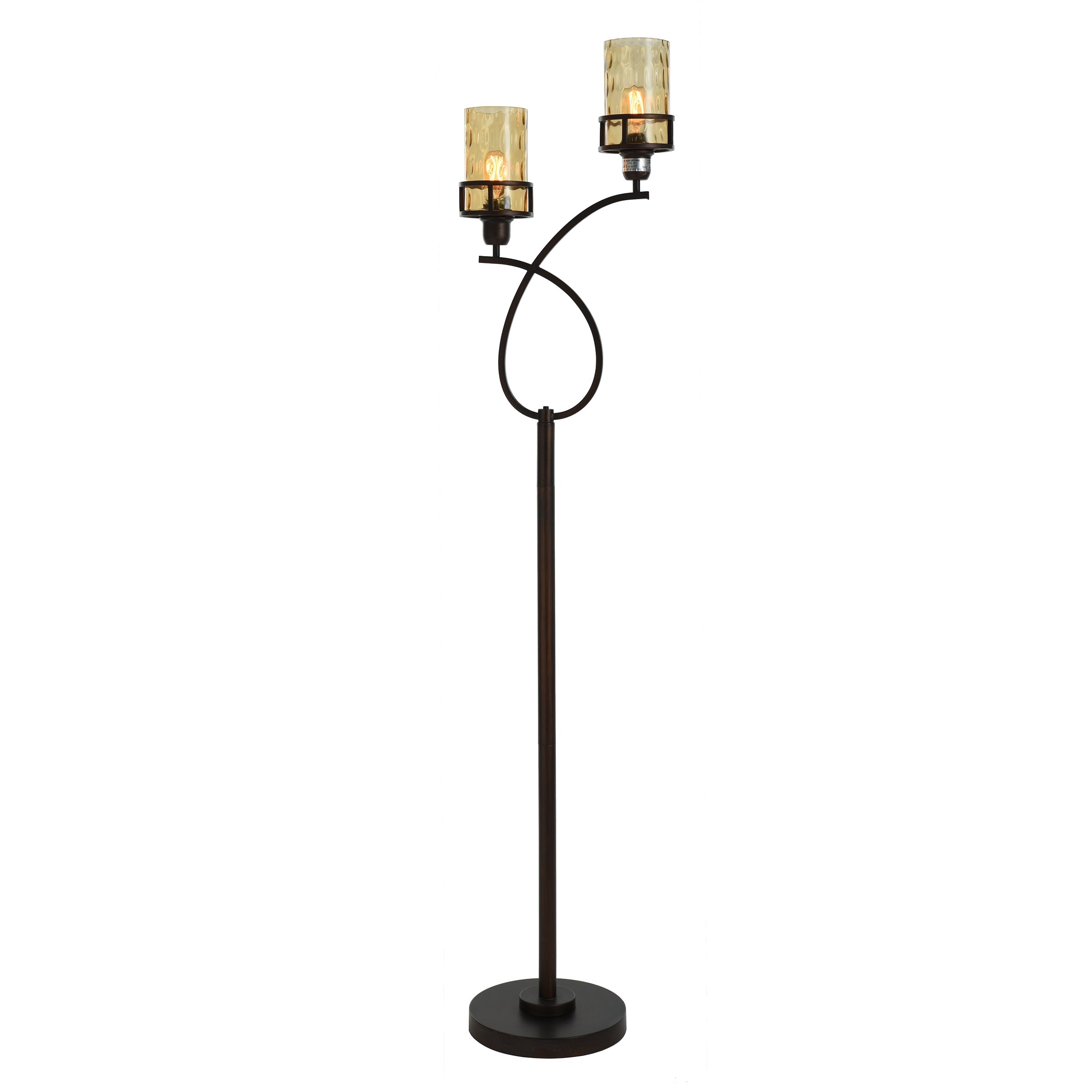 Floor Lamp - Bronze Finish - Amber Glass Shade