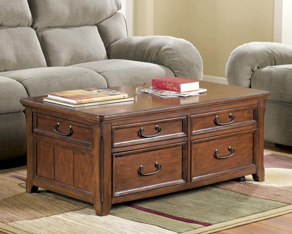 Traditional Coffee Table  Rectangular Lift Top  amp4 Spacious Drawers  Dark Brown   Transitional   Coffee Tables   by Decor Love  Houzz