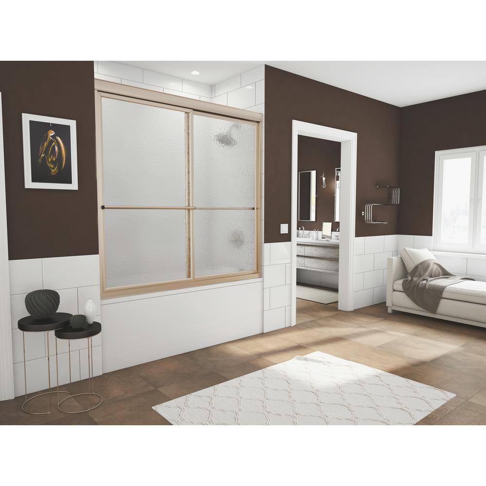 Coastal Shower Doors Newport 58 in. to 59.625 in. x 58 in. Framed Sliding Bathtub Door with Towel Bar in Brushed Nickel with Aquatex Glass 1558.58N-A