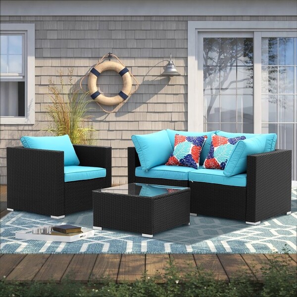 Zenova PE Rattan Wicker Modular Patio Sofa Set with Pillows - Overstock - 32497739