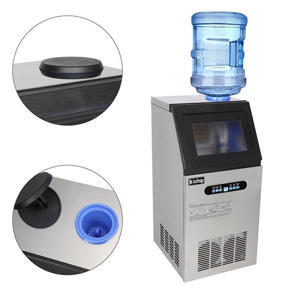 24h Stainless Steel Ice Maker with Transparent Frosted Lid and Display