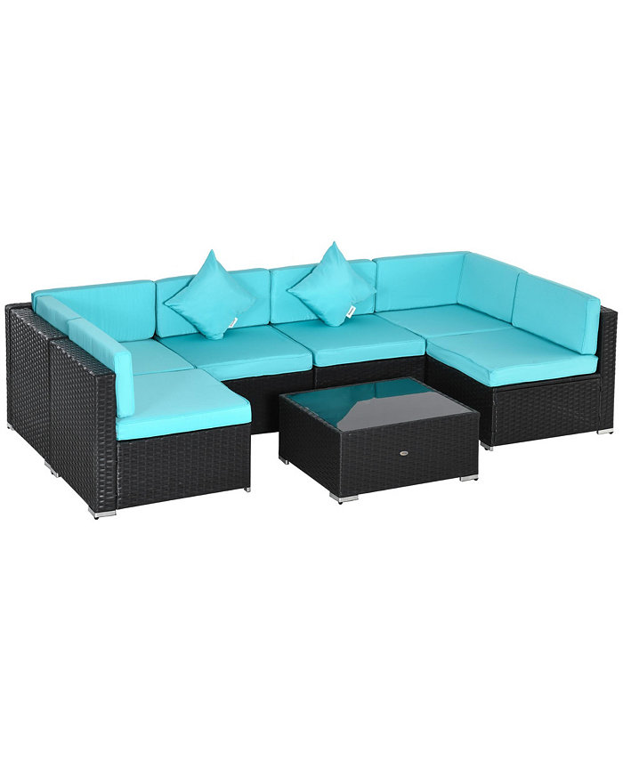 Outsunny 7-Piece Patio Furniture Sets Outdoor Wicker Conversation Sets All Weather PE Rattan Sectional sofa set with Cushions and Tempered Glass Desktop