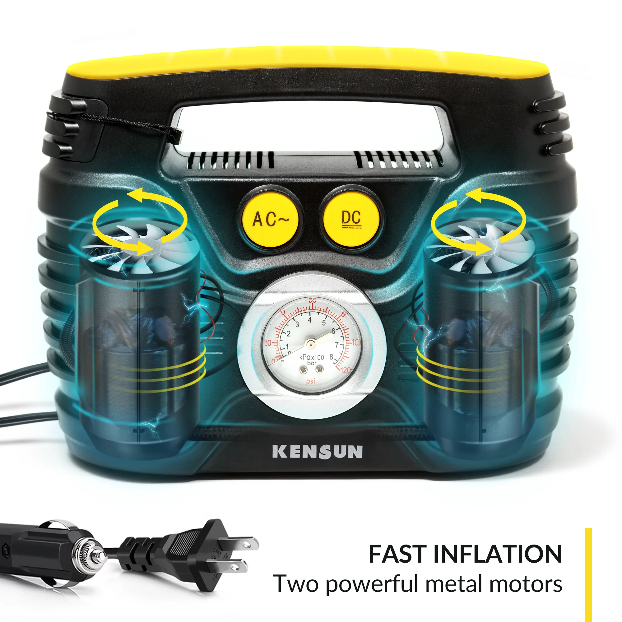 Kensun Air Compressor for Tires - Portable Tire Inflator Air Pump - Electric Tire Compressor - KC-H