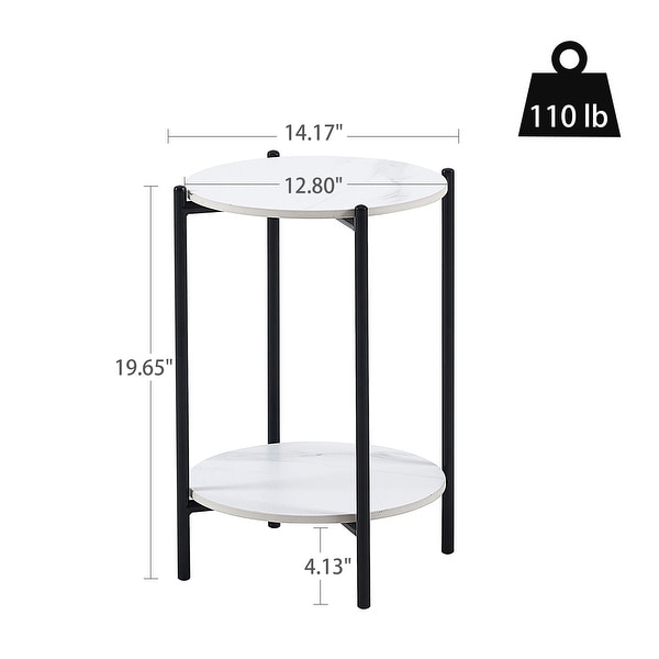 2-layer End Table with Tempered Glass and Marble Tabletop