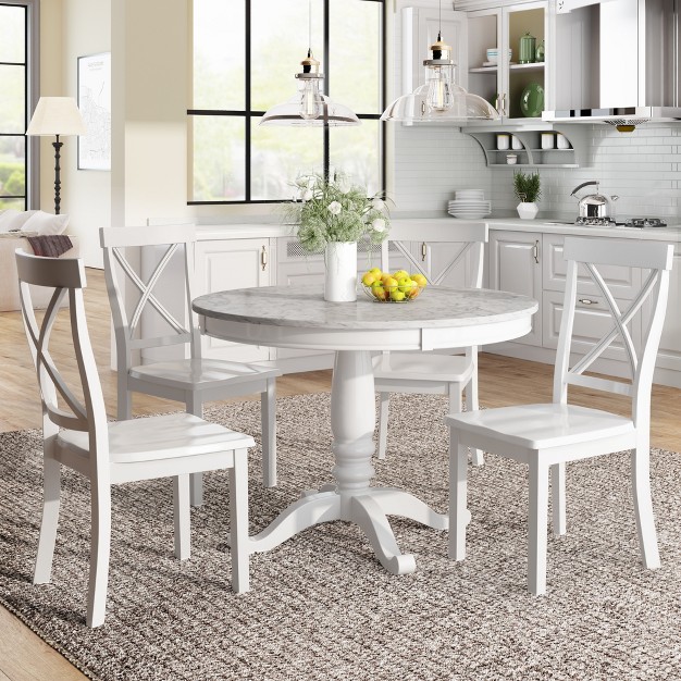 5 piece Solid Wood Dining Table And Chairs Set White Modernluxe