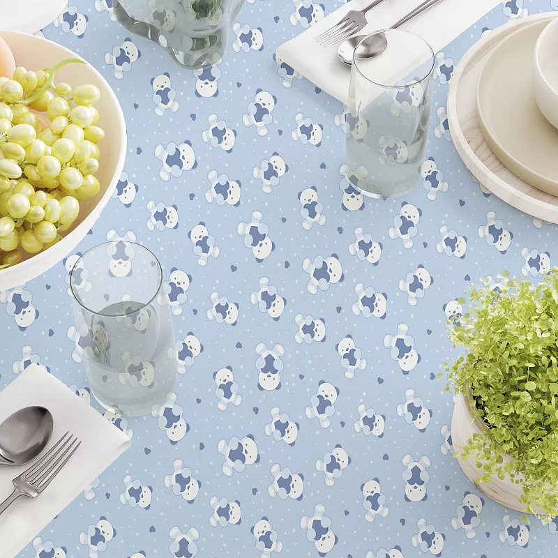 Round Tablecloth， 100% Polyester， 90 Round， Blue Teddy Bears