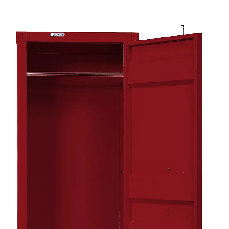 Single Door Wardrobe with Double Storage Compartment and Cremone Bolt， Red