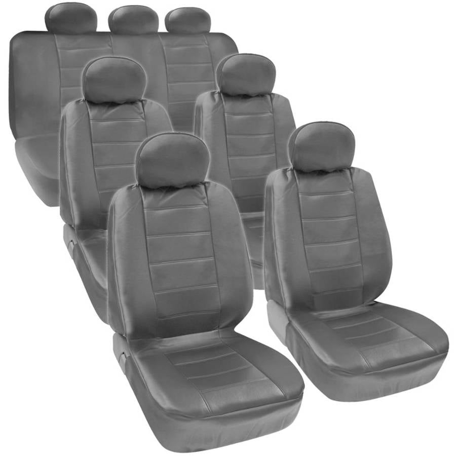 BDK PU Leather Seat Covers for SUV and Van 3 Rows Premium Leather Covers， Black Beige Gray