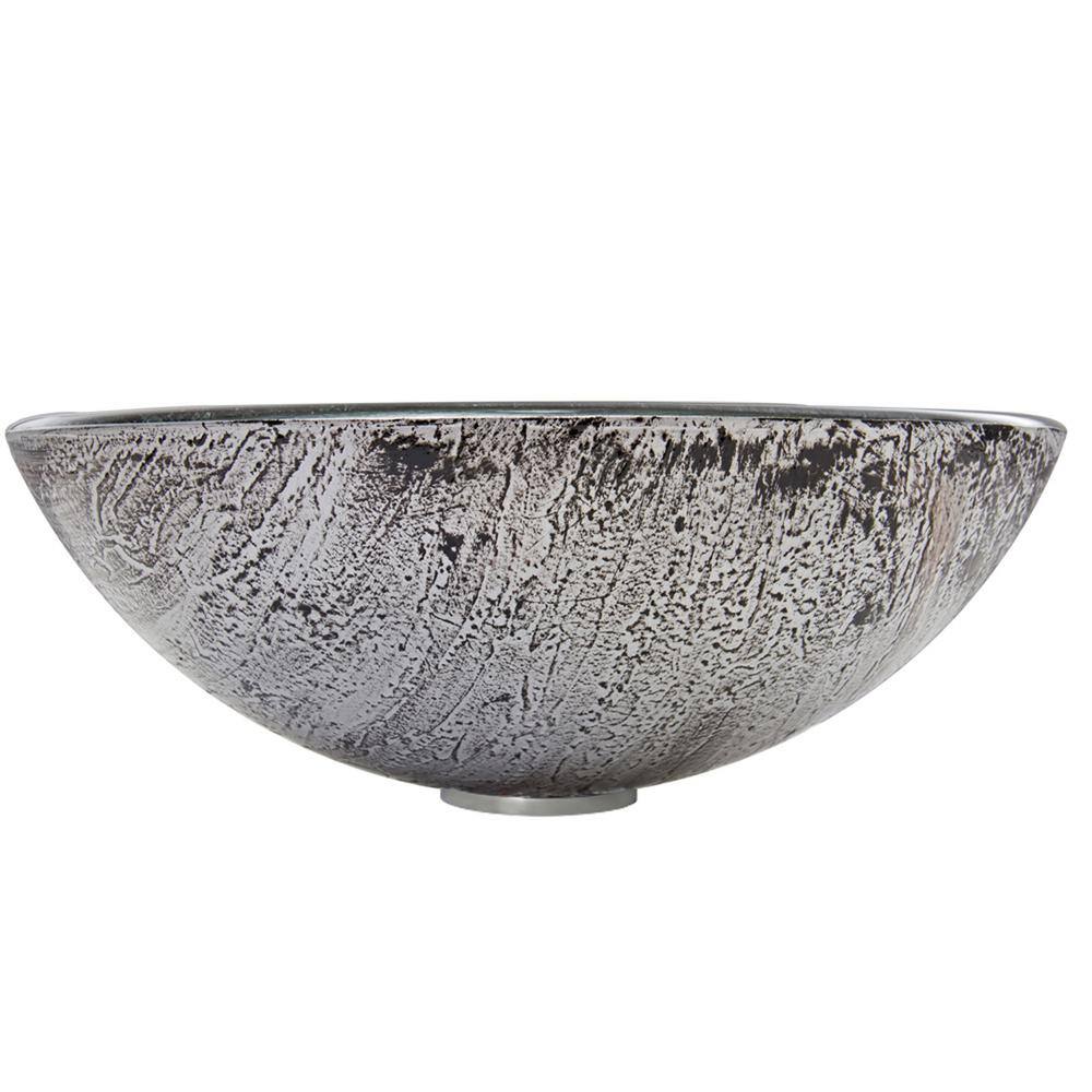 VIGO Giovanni Titanium Gray Glass 17 in. L x 17 in. W x 6 in. H Round Vessel Bathroom Sink VG07050