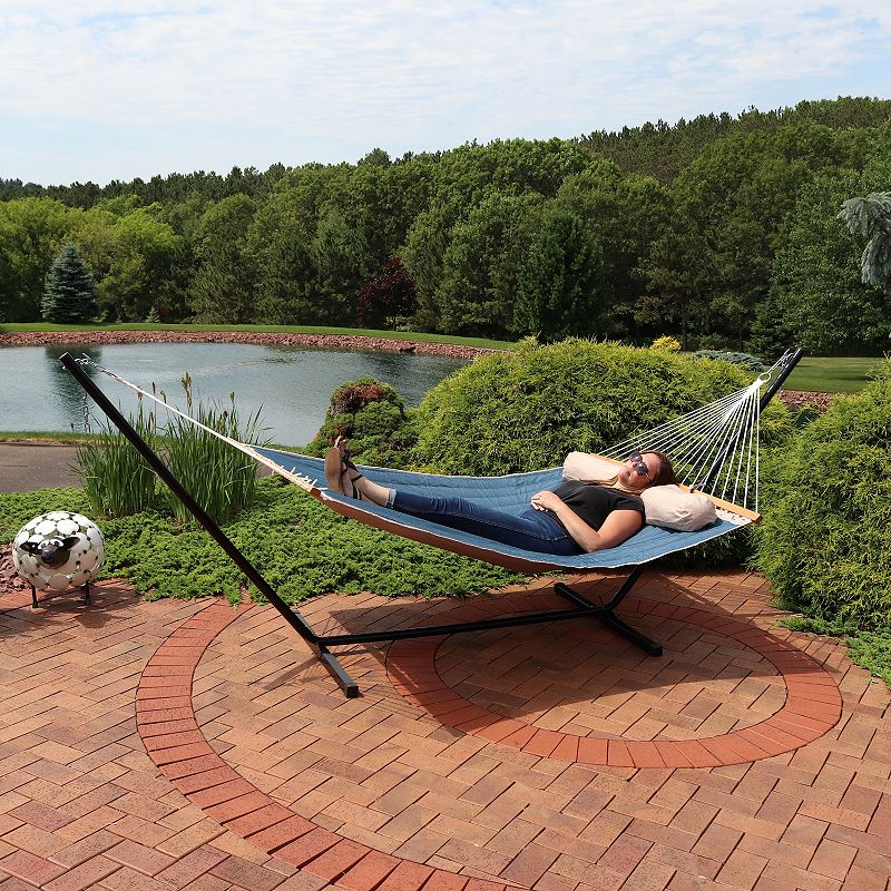 Sunnydaze 2-Person Quilted Fabric Hammock with Steel Stand - Tidal Wave