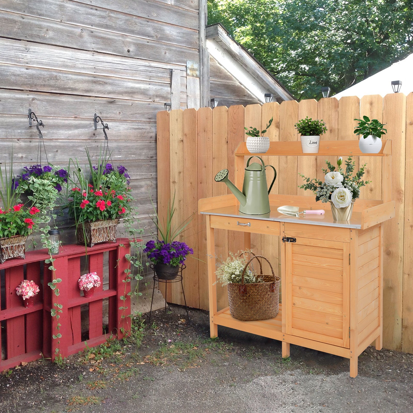 Garden Workbench With Drawers And Cabinets Burlywood