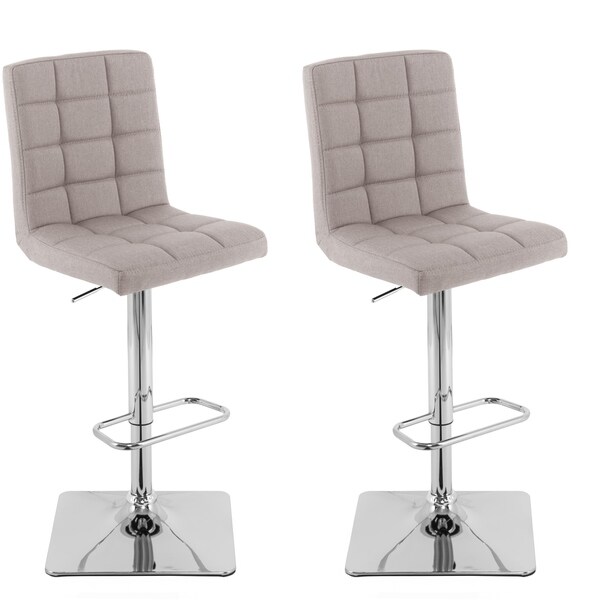 Heavy Duty Gas Lift Adjustable Barstool in Tufted Fabric， set of 2