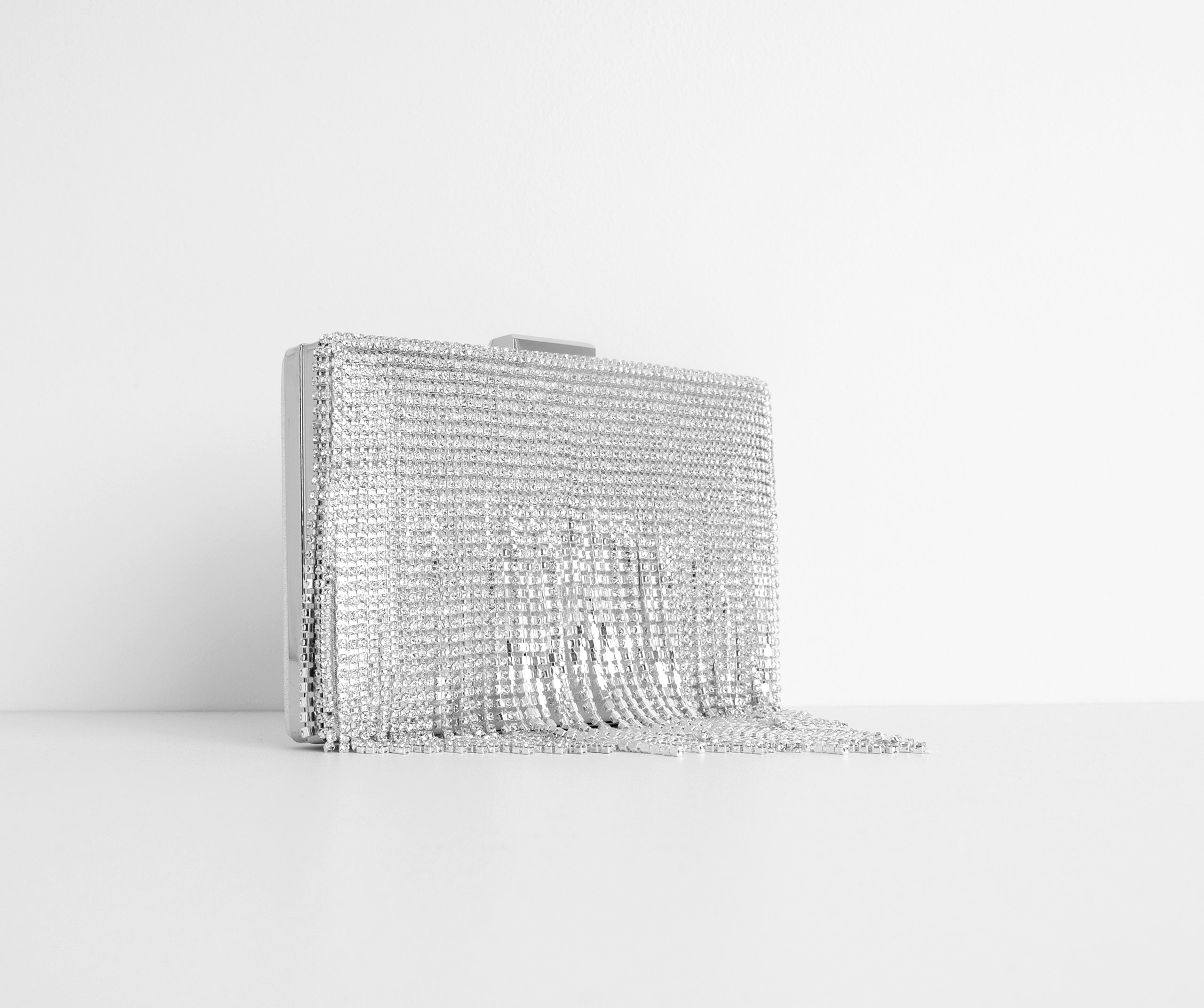 Ready In Rhinestones Fringe Clutch