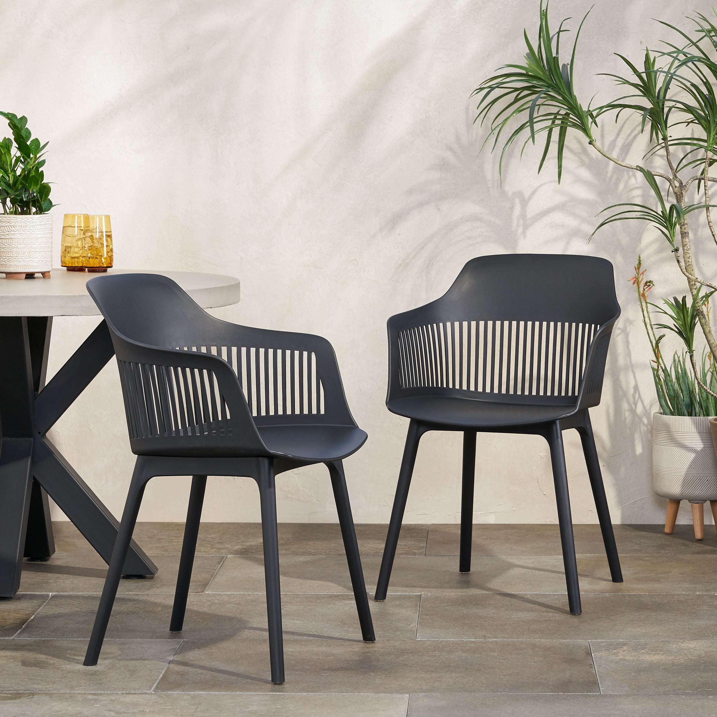 Irene Outdoor Modern Dining Chair (Set of 2)