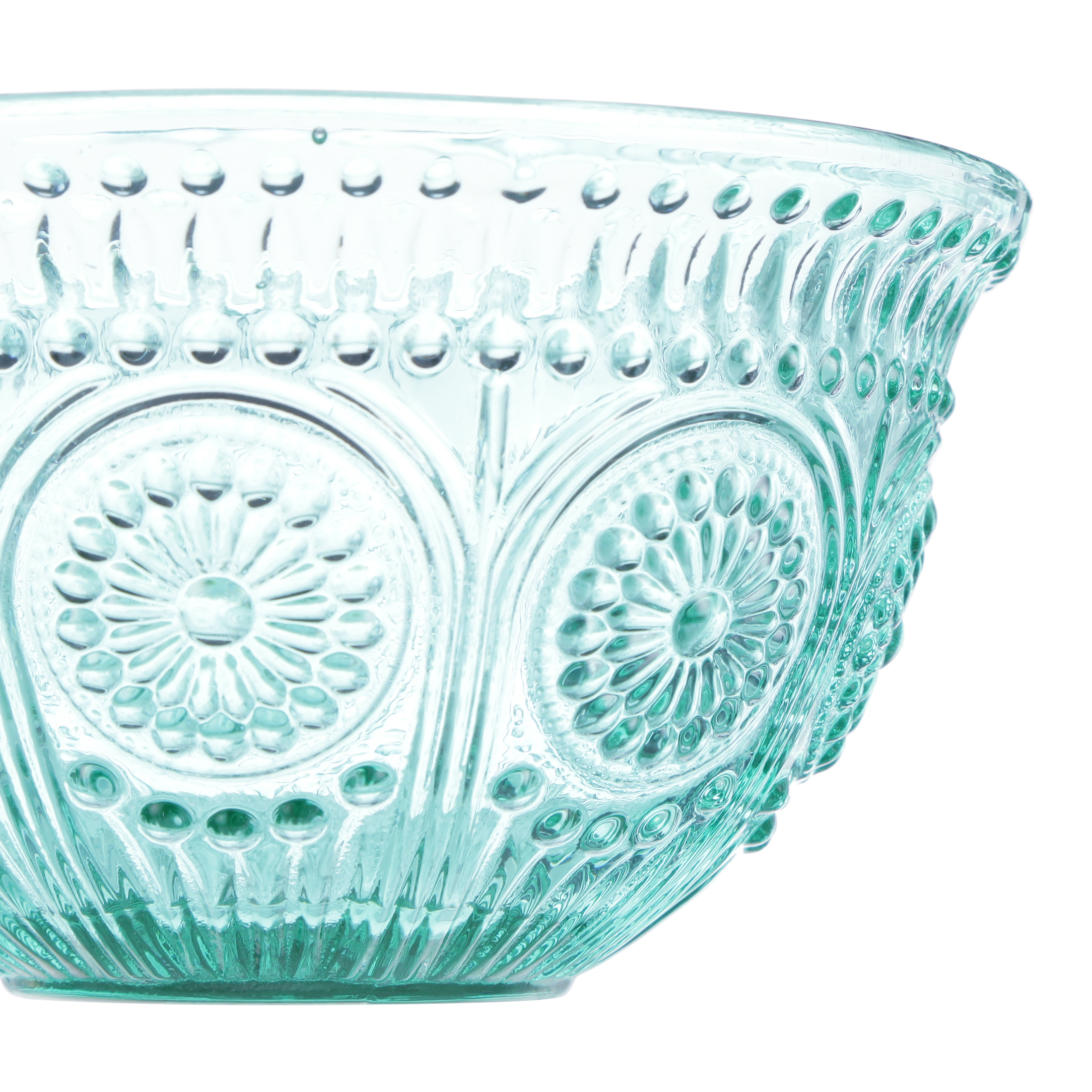 The Pioneer Woman Adeline 4-Piece 13-Ounce Embossed Glass Bowl Set， Teal