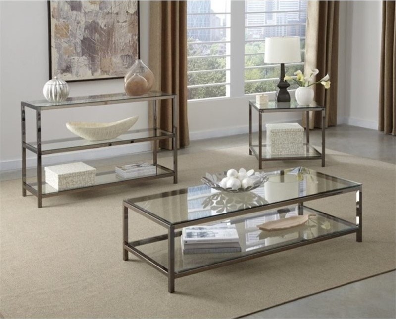 Bowery Hill Contemporary Metal End Table with Glass Top in Black   Contemporary   Side Tables And End Tables   by Homesquare  Houzz