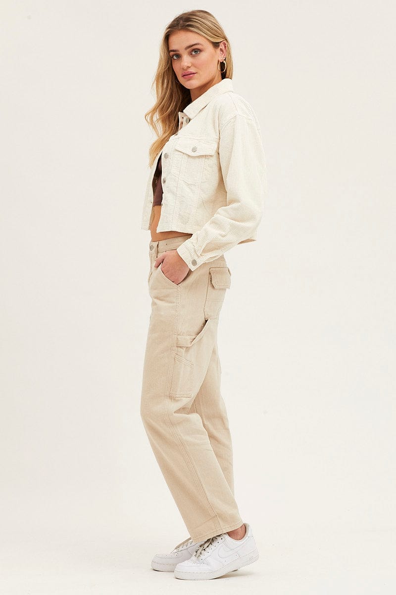 Beige Carpenter Denim Jeans Low Rise