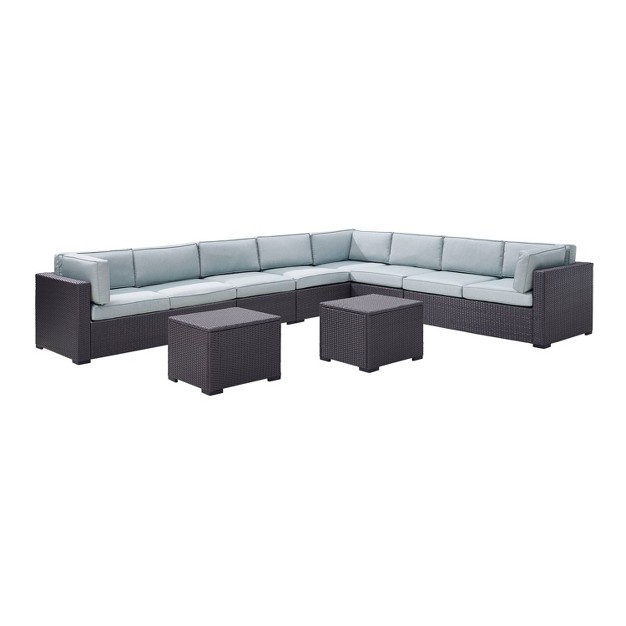 Biscayne 7pc Outdoor Wicker Sectional Set With 2 Coffee Tables Sangria Crosley