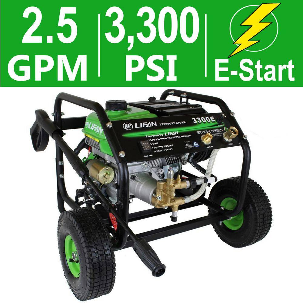 LIFAN Pressure Storm Series 3300 psi 2.5 GPM AR Axial Cam Pump Electric Start Gas Pressure Washer with Panel Mounted Controls LFQ3370E