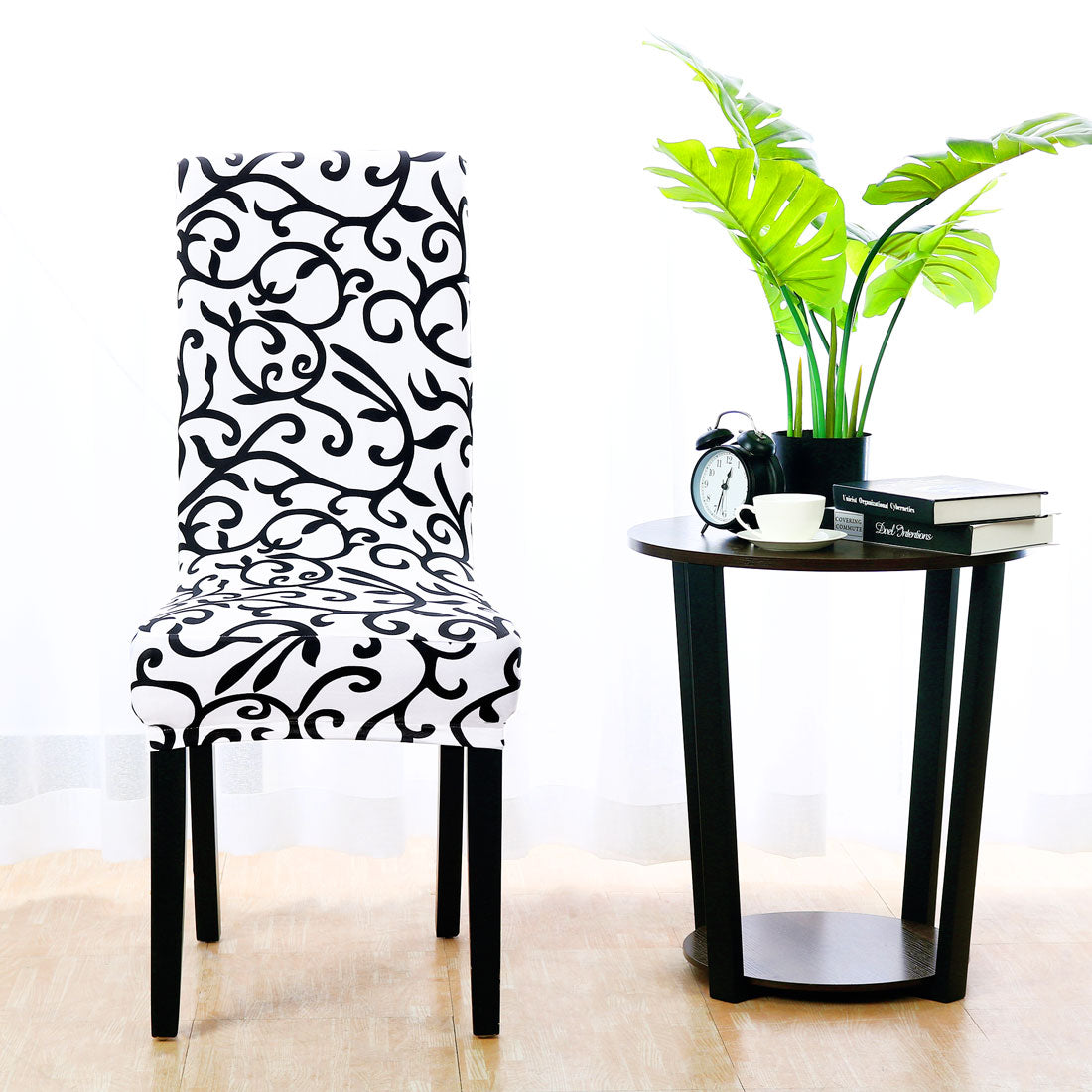 Piccocasa 1-Piece Stretch Washable Spandex Chair Covers（Floral,White & Black)