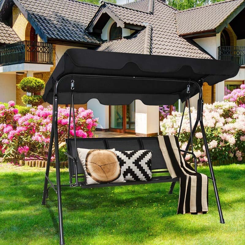 3-Person Metal Outdoor Patio Porch Swing Lounge Chair Bench Glider with Adjustable Canopy