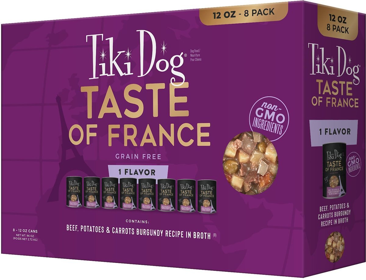 Tiki Dog Taste of France! Grain-Free Beef and Potatoes Burgundy Chunks in Gravy Canned Dog Food， 12-oz， case of 8