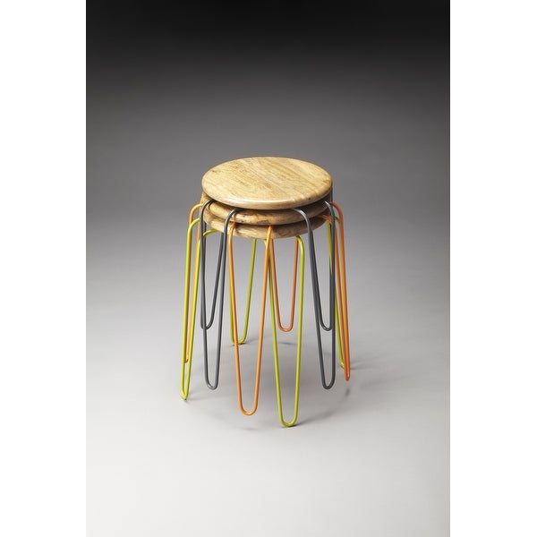 Butler Easton Transitional Wood and Iron Round Stackable Stool - Multicolor