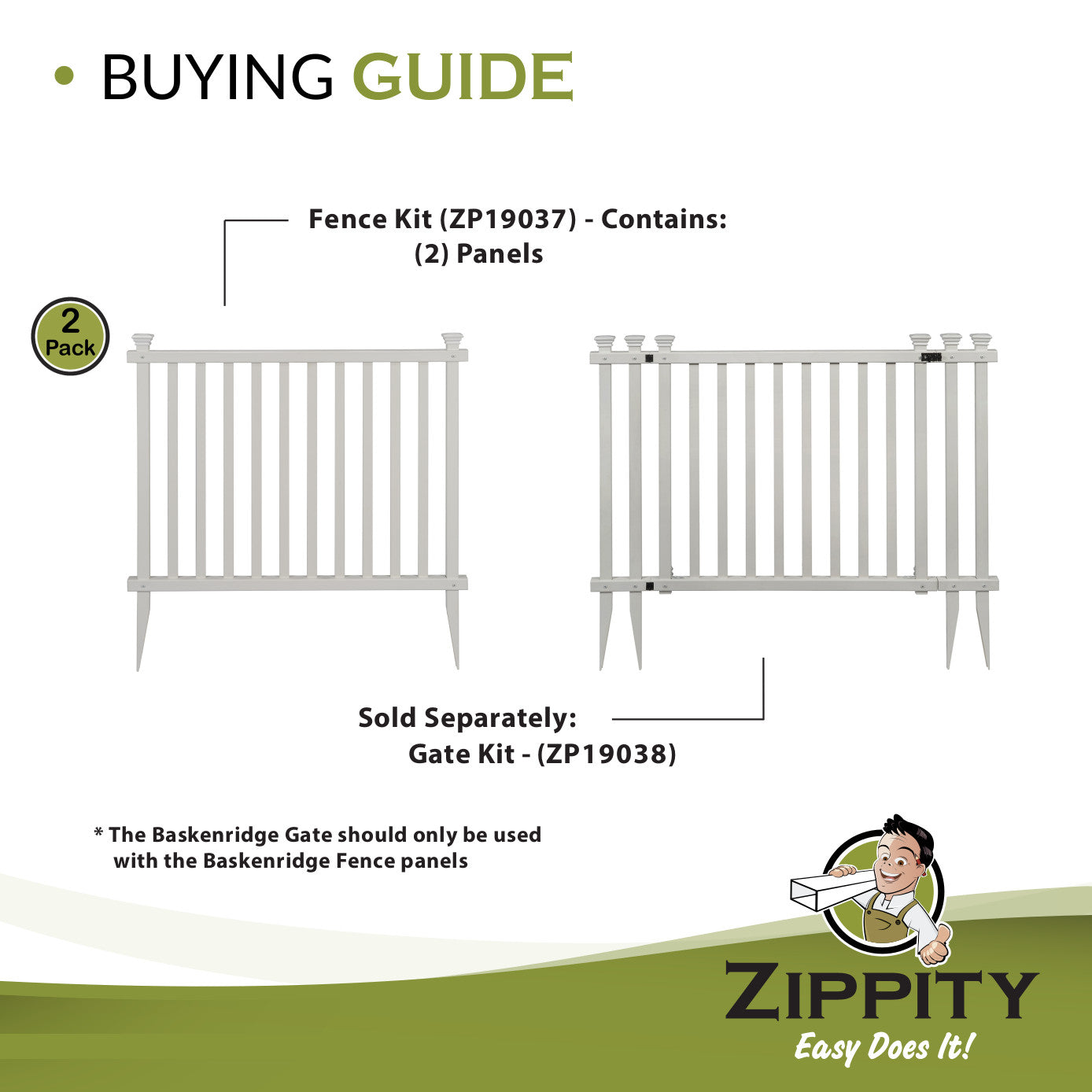 Baskenridge No-Dig Vinyl Fence Kit (36in x 42in) (2 Pack)