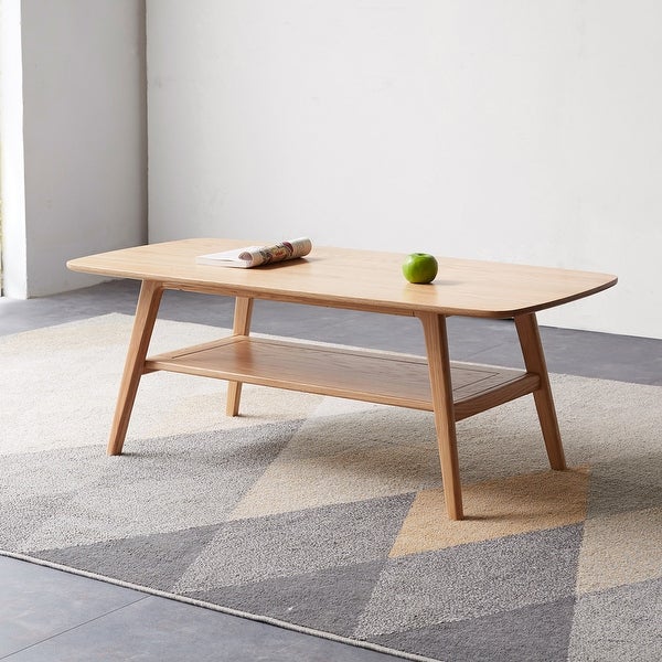 Solid Wood Center Low Table with Storage Shelf