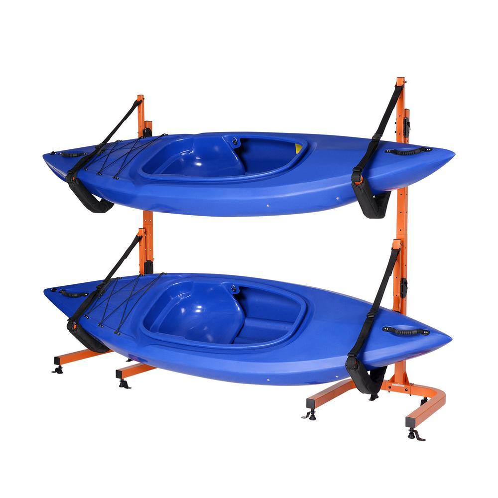 Double Kayak Storage Rack- Self Standing Dual Canoe Kayak Cradle Set with Adjustable Safety Strap 722294CNN