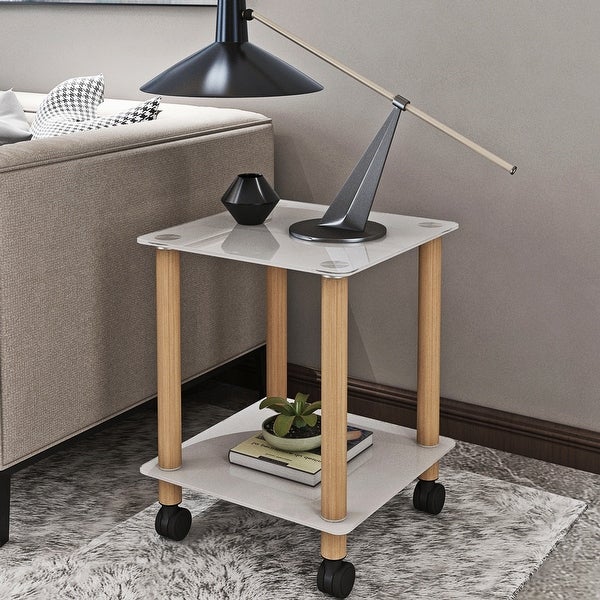 2-Tier Glass Metal Side Table with Storage Shelve， 2-Piece