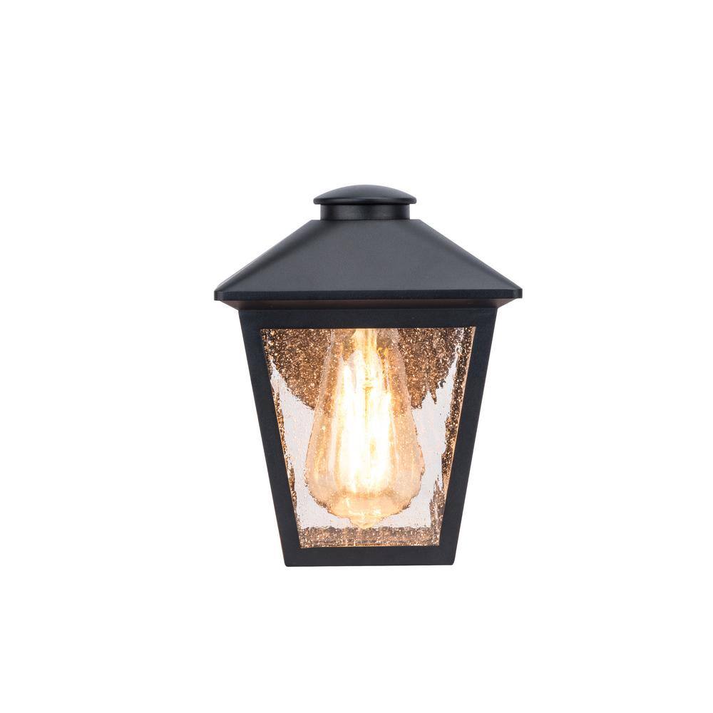 Hampton Bay Malena 1-Light Black Hardwired Outdoor Wall Lantern Sconce with Clear Seeded Glass 5294503012