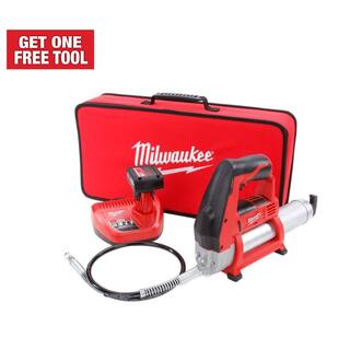 MW M12 12V Lithium-Ion Cordless Grease Gun Kit with One 3.0 Ah Battery Charger and Tool Bag 2446-21XC