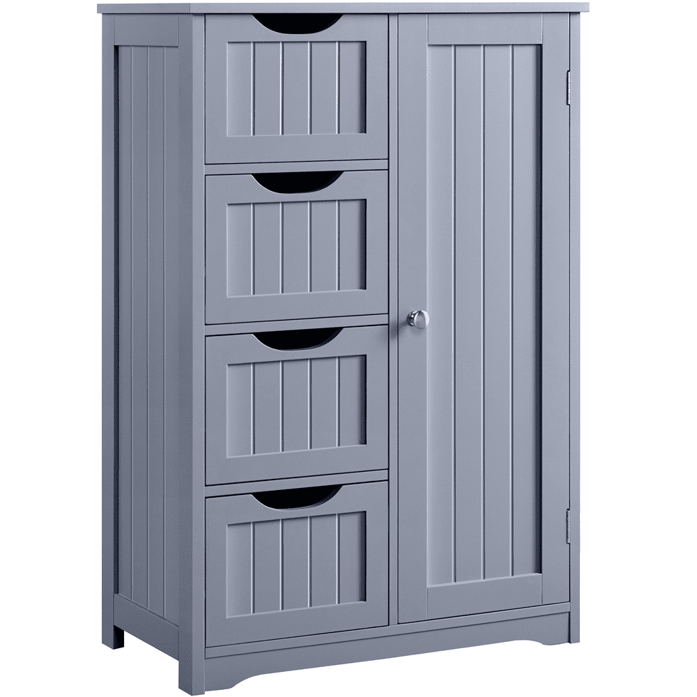 Topeakmart Wooden Floor Cabinet Bathroom Storage Cabinet with 4 Drawers, Gray