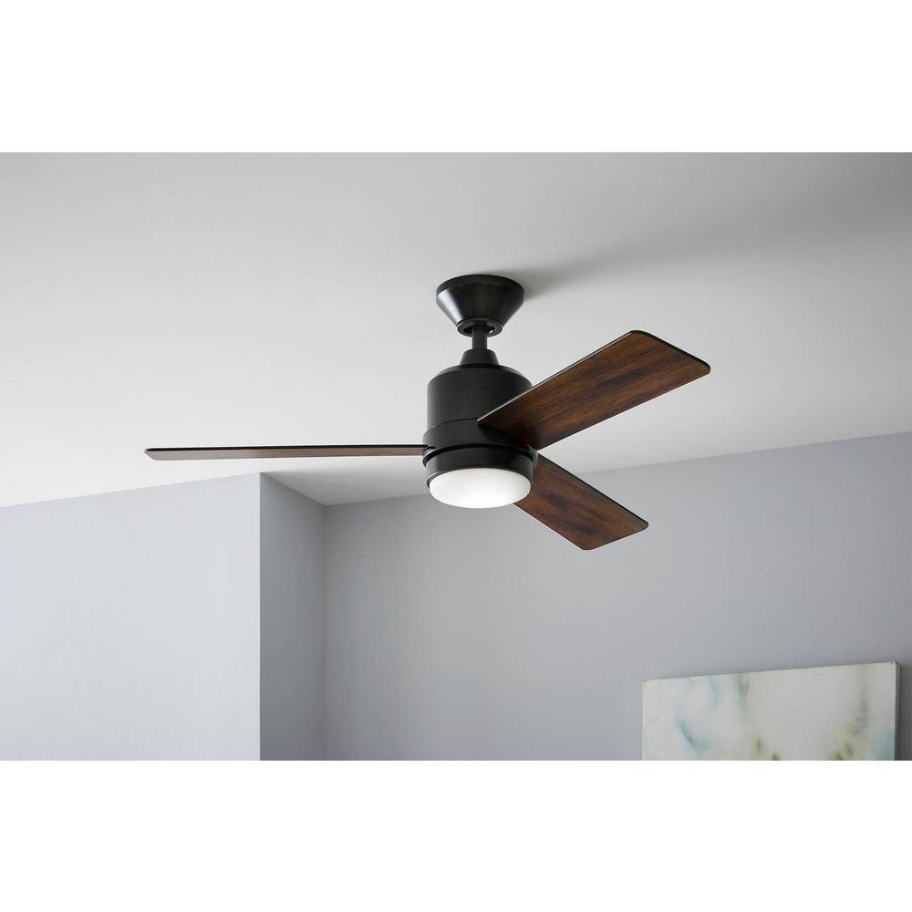 Hampton Bay Castlegate 44 in. Indoor Integrated LED Matte Black Ceiling Fan with 3 Reversible Blades Light Kit and Remote Control 52192