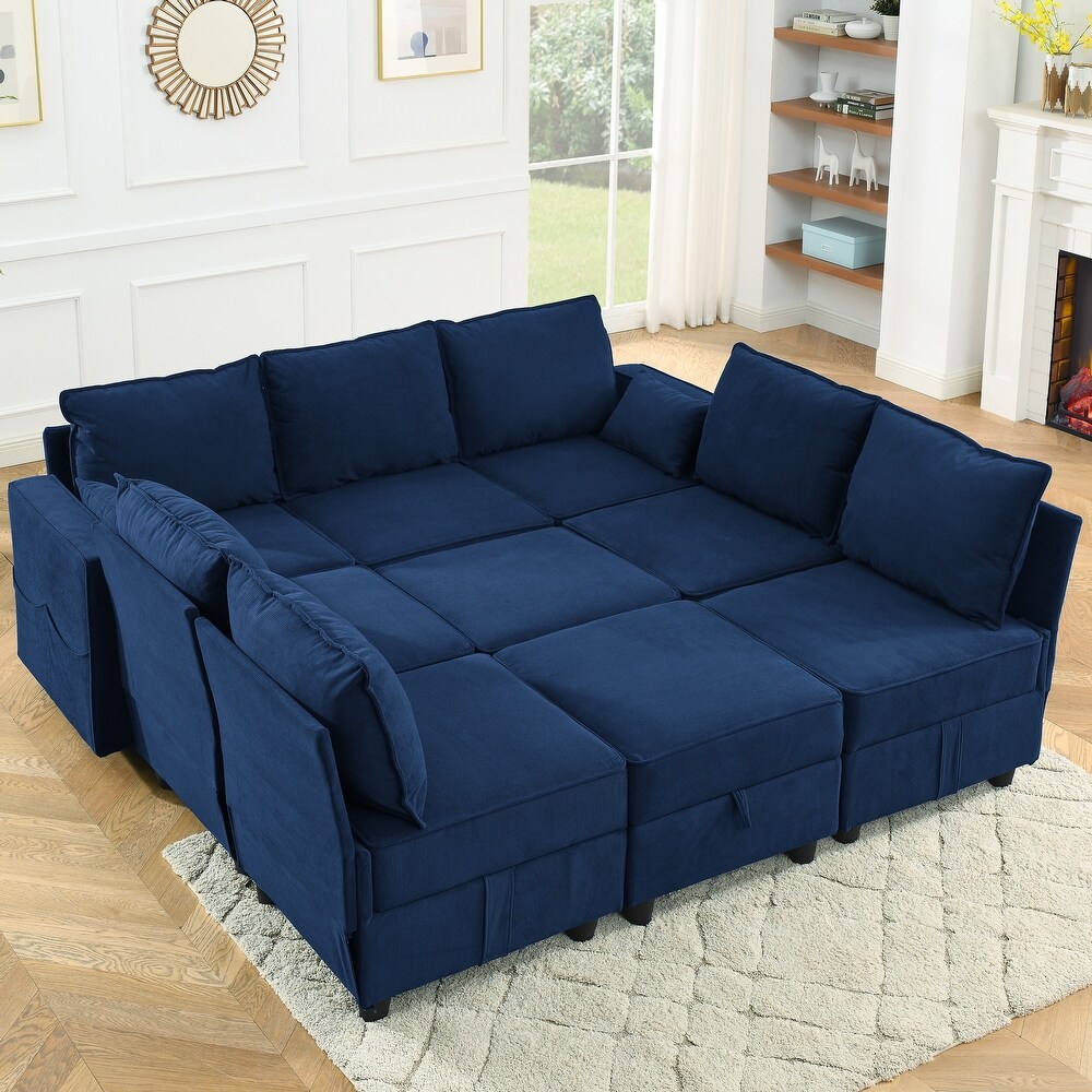 U Shape Convertible Sleeper Sofa Modular Sectional Sofa w/Storage Seat